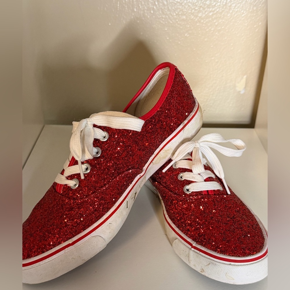 Red Glitter Sneakers with White Laces